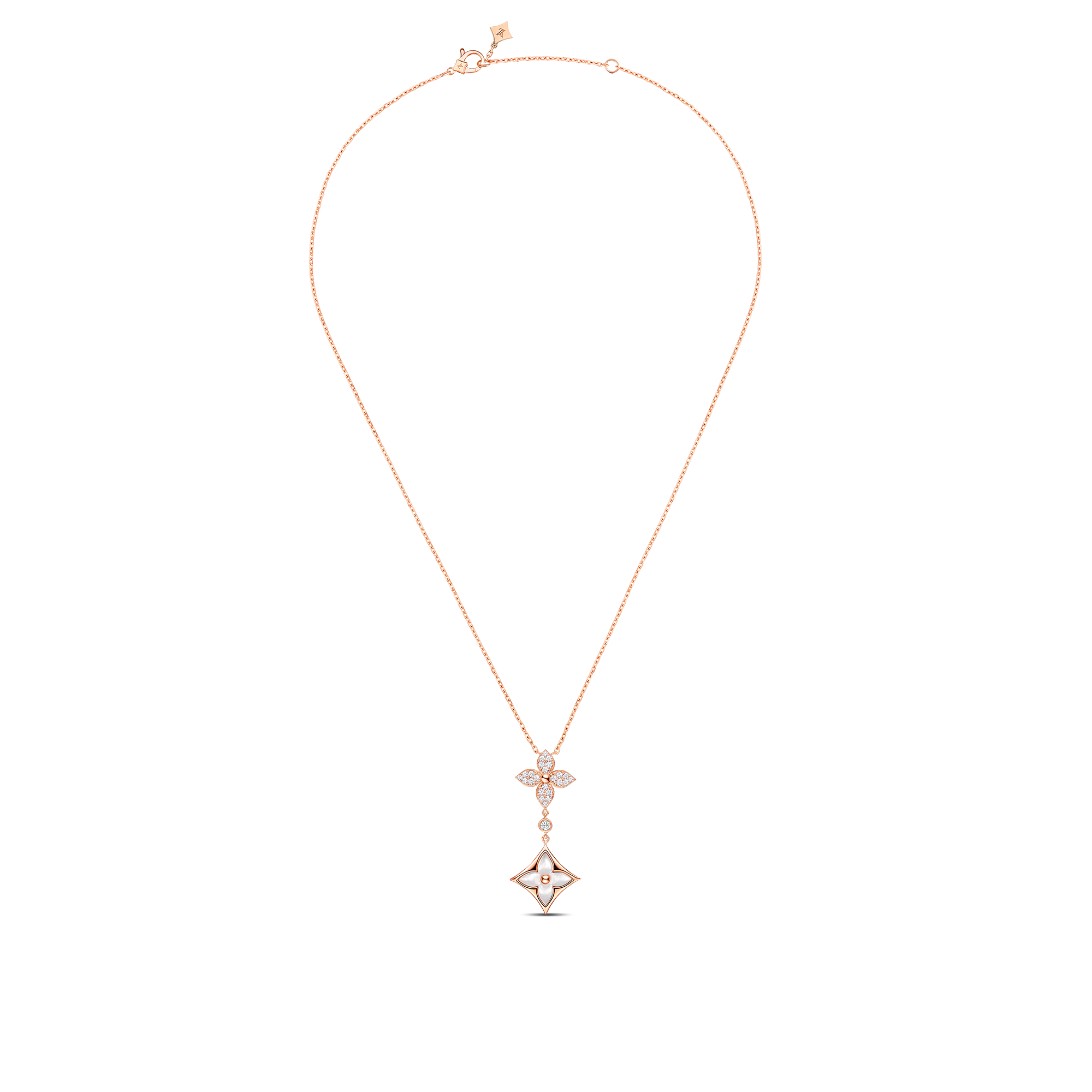 Colour Blossom Double Star Pendant, Pink Gold, White Mother-Of-Pearl And Diamonds  in Jewellery's Categories Necklaces and Pendants collections by Louis Vuitton (Product zoom)